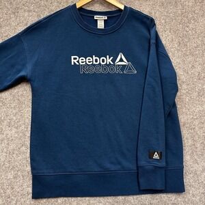 Reebok Sweatshirt Mens M Blue Fleece Logo Running Training Walking